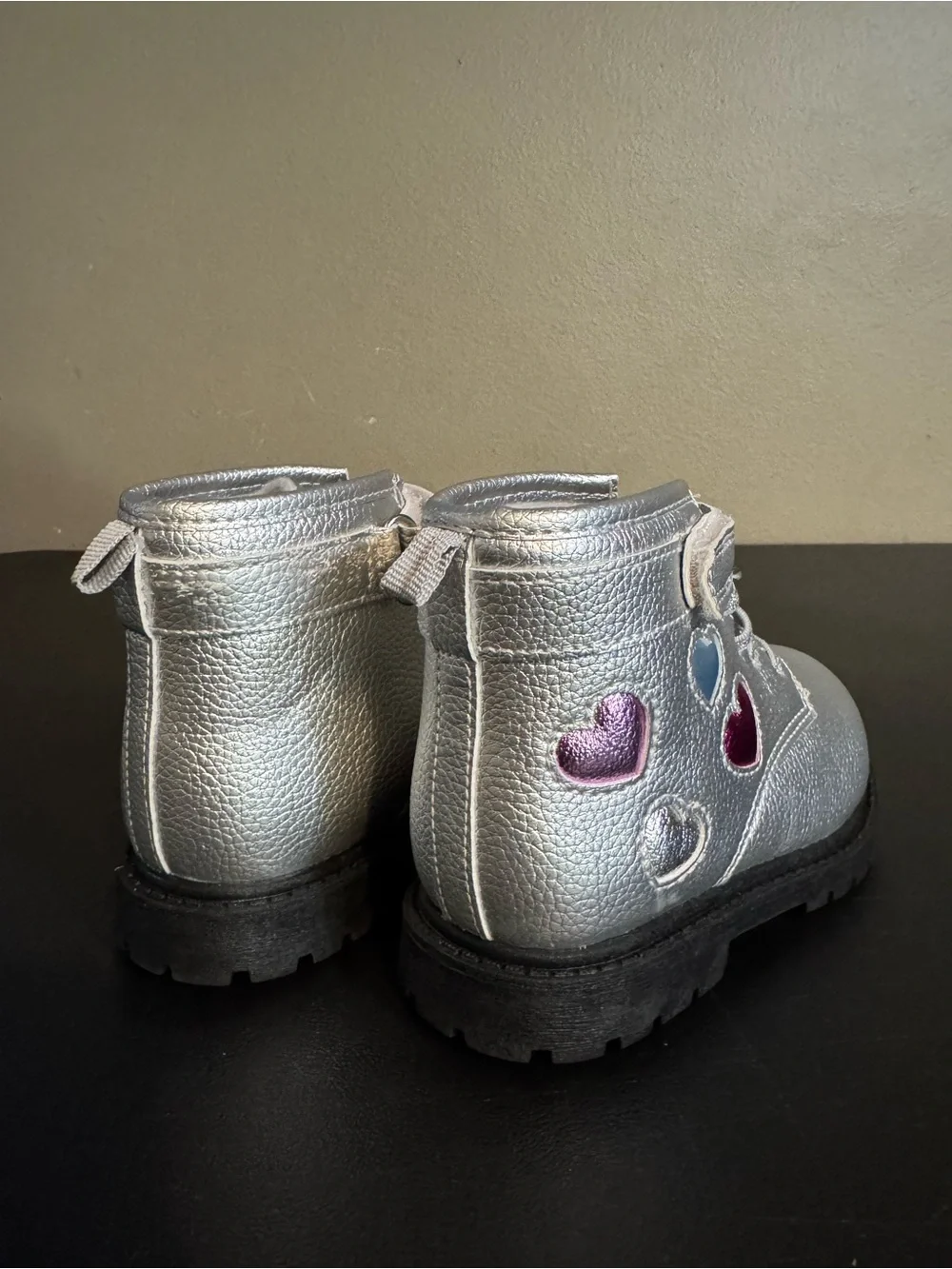 Carter’s, Sliver Faux Fur Leather & Heart, Children’s Size 9, Girl’s Ankle Boots